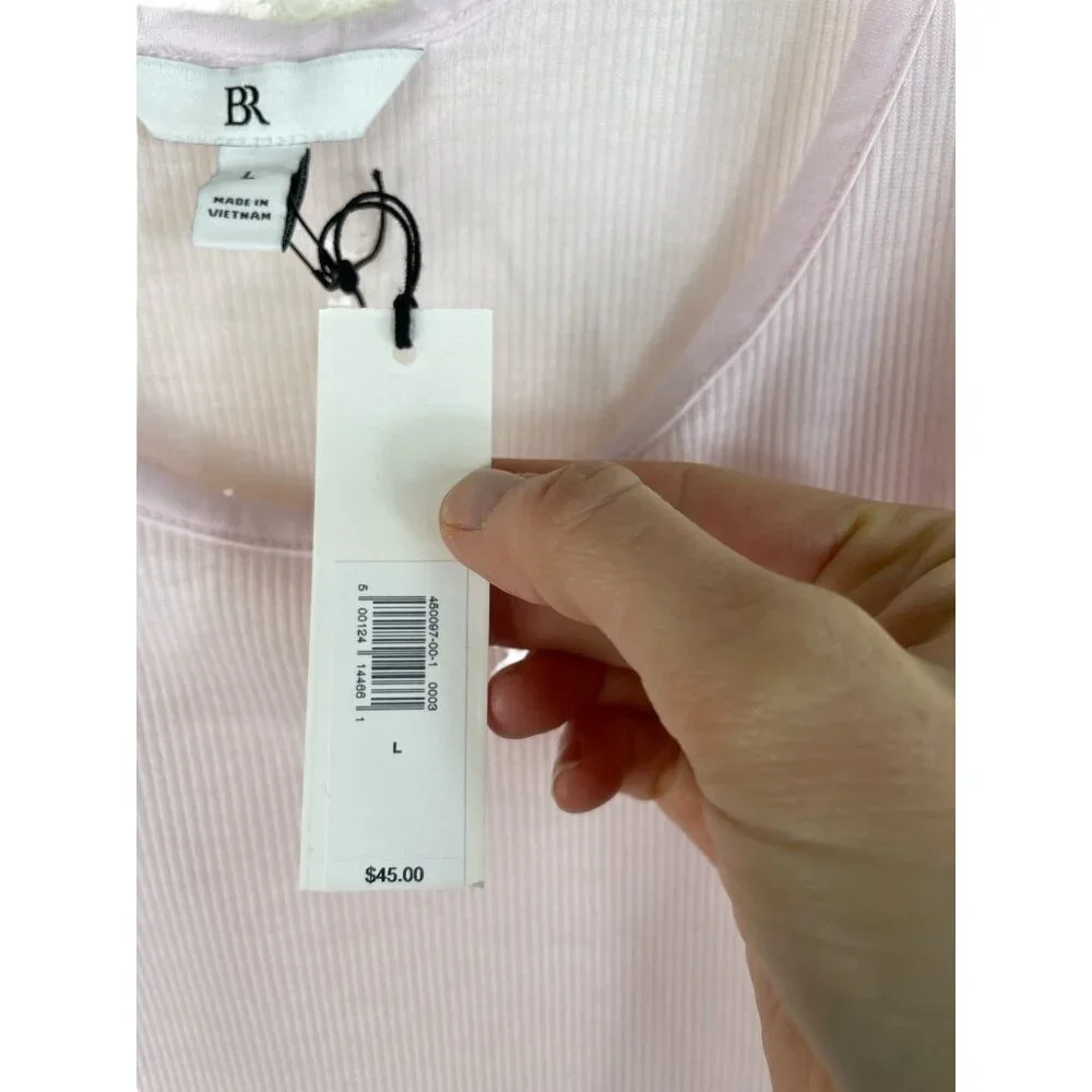 Banana Republic Womens Ribbed Tank Tops L Pink & White Cotton Blend Lightweight - Picture 5 of 8